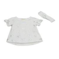Btween Girls 4- Руфл ракав печатена маица со лента за глава