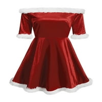 Божиќен Кадифен Фустан, Половина Ракав Надвор Од Рамото Тенок Фит Фустан За Жени