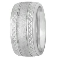 Менс Стерлинг сребрен дијамантски прстен на раб - машка свадбена лента