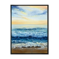 DesignArt 'Океански бранови на Sunrise' Наутички и крајбрежно врамено платно wallидно уметности печатење