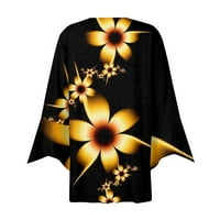 Апепал Женски Цветни Печатење Издувам Ракав Кимоно Кардиган Лабава Покрие Обична Блуза Блузи Црна М