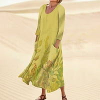 Фустани За Жени Дозвола Жени Мода Секојдневен Удобен Џебен Фустан Со Печатени Ракави Зелен