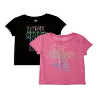 Правда девојки Синтетички графички маици со кратки ракави, 2-пакувања, големини xs -xxl