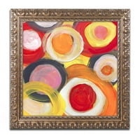 Трговска марка ликовна уметност 'Шарени апстрактни кругови квадрат 2' платно уметност од Ејми Вангсгард, златна украсна рамка