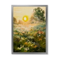 DesignArt 'The Blossoming Field со Sunrise' Farmhouse Dramed Art Print