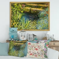 DesignArt „Шарени тишини цвеќиња на езерото“ езерска куќа врамена уметничка печатење