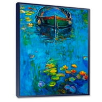 Брод во сино езеро, врамена слика за сликање на платно, уметнички принт