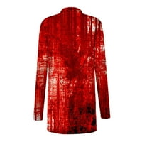 Жени Мода Плус Големина Мода Жени Печатење Лабава Долга Ракав Кардиган Палто Блуза Црвена