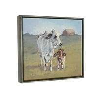 Бебе крава семејна фарма портрет животни и инсекти сликање сјај сива врамена уметничка печатена wallидна уметност