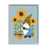 Sumple Cindustries Sunflower Garden Gnome Striped Hat Blue Polka Dots Country Saftion Shaids Grey Framed Art Print Wall Art, 20, Design By Lisa Whitebutton