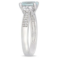 Карат Т.Г.В. Аквамарин, создаден бел сафир и дијамант-акцент 10KT бело злато прстен за ангажман со три камен