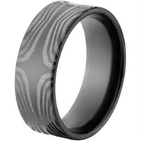 Рамен црн циркониумски прстен со ласерска шема на мокуме