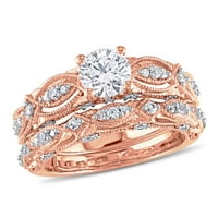 Miabella Women 1- CT создаде бел сафир и дијамант 10kt розово злато 2 парчиња свадбени прстени