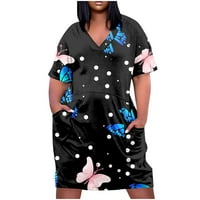 Ново Женско Лето Плус Големина V Вратот Краток Ракав Џеб Колено Џеб Секојдневен Фустан XL