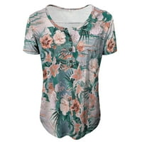 Краток Ракав Обична Блуза Цветни Модни Хенли Блузи За Жени Зелени