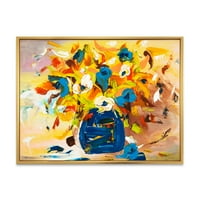 DesignArt 'живописен цветен букет во сина и жолта' Традиционална врамена платно wallидна уметност печатење
