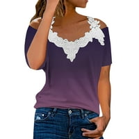 Мишуовоти женска маица надвор од рамо чипка цветни рамо маица ракав редовно лето