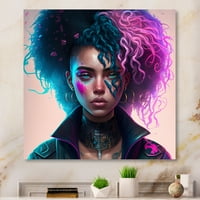 DesignArt Cyberpunk Woman Worder со Curvy Hair II Canvas Wallидна уметност