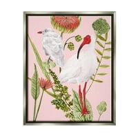 Sumbell Industries White Ibis Floral Arrance Graphic Art Luster Grey Floating Framed Canvas Print Wall Art, Design By Melissa