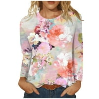 Хеи_к Женска Мода Секојдневен Печатење Со Долги Ракави Кружен Врат Пуловер Врвна Блуза