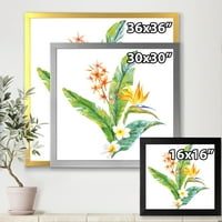 DesignArt „Зелени лисја со тропски жолти цвеќиња I“ традиционално врамен уметнички принт