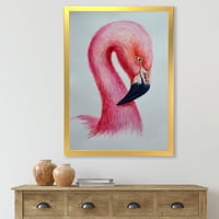 DesignArt 'Апстракт портрет на розова Фламинго IV' фарма куќа врамена уметност