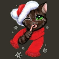 Божиќна мачка Јуниори Јаглен Сива Графичка Маичка-Дизајн Од Луѓе 2XL
