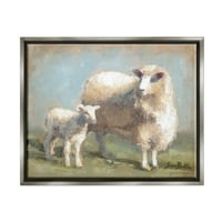 Овци јагнешко семејство фарма животни и инсекти Сликање сјај сив врамен уметнички печатен wallид уметност