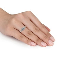 Miaенски Carat Carat T.G.W. Перница-проверка на таблата со аквамарин и дијамантски акцент Стерлинг сребрен 3-камен прстен