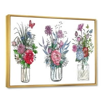 DesignArt 'Транспарентни вазни со букети со диви цвеќиња I' Фарма куќа врамена платно wallидна уметност печатење