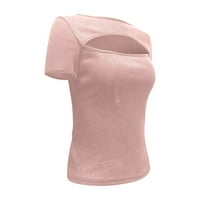 Женски Блузи Со Кратки Ракави Лабава Блуза Со Цврста Боја Женски Летни Кошули За Вратот На Екипажот Розова XL