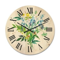 DesignArt 'Ливада цвеќиња Гарланд на бела' фарма куќа дрвен wallиден часовник