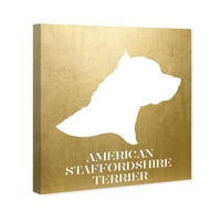 Wynwood Studio Animals Wall Art Canvas Prints 'American Staffordshire Terrier превртено' кучиња и кутриња - злато, бело