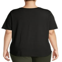 Terra & Sky Women's Plus Shaze Sharte Shorte Recave Eventight Essential V-вратот маица, 2-пакет