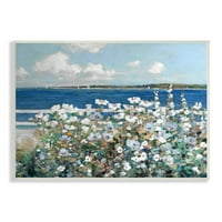 Stuple Industries Прекрасна бела цветна грмушка од океански поглед на океанот Слики Необраната уметничка печатена wallидна уметност,
