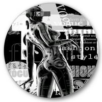 DesignArt 'црно -бело киборг тело i' модерна метална wallидна уметност на кругот - диск од 11
