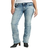 Co. Silver Jeans Co. Women'sенски елисе средно издигнување тенок фармерки за подигање, големини на половината 24-36