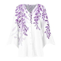 Блузи за жени В - вратот печатени кратки ракави обичните кардиганплус големина блузи за жени ЕКУСН