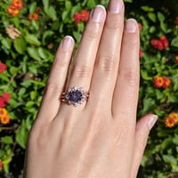 Розово злато позлатен мистичен топаз симулант синтетички дијамантски цветен дизајн граничен круг на ангажман прстен невестински