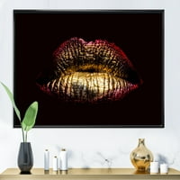 Секси златна метализирана жена усни IV врамени фотографии од платно уметничко печатење