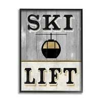 Skuple Industries Ski Lift Зимски спортски графички уметност црна врамена уметност wallидна уметност, дизајн од Ливи Фин