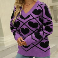 Ентинеја Женски Модни Џемпери Секојдневен Пуловер Со Долги Ракави Плетени Џемпери Блузи Виолетова XL