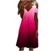 Женски Фустани Дами Чипка Трим Цвет Печатење Обичен Прашка Краток Ракав Фустани За Жени