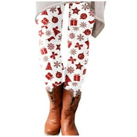 Хеланки за жени Хеланки Сите Жени Обични Божиќни Тенки Печатени Еластични Долги Панталони За Подигање Панталони Женски Бели Нозе