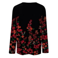 Хеи_к Женска Мода Секојдневен Печатење Со Долги Ракави Кружен Врат Пуловер Врвна Блуза