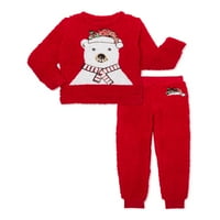 Miss Chievous Girls Fau Sherpa Critter Pullover and Joggers сет на облека, 2 парчиња, големини со 4-16