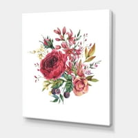 DesignArt 'Антички диви цвеќиња и Бургундија Роуз' Фарма куќа платно wallидна уметност печатење