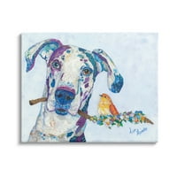 Студената индустрија Dane & Songbird Perched Brance Floral Dog Collage Callage Gallery завиткан платно печатење wallидна уметност,