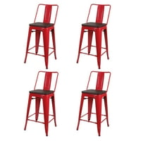 Дизајн групна контра висина средна грб метална столица со дрво седиште, црвена, сет од 4