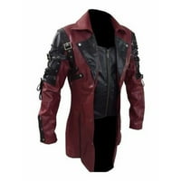 outfmvch јакни за мажи гроздобер кожна јакна моторџиски мотоцикл патент палто со долги ракави женски врвови кардиган за мажи црвено